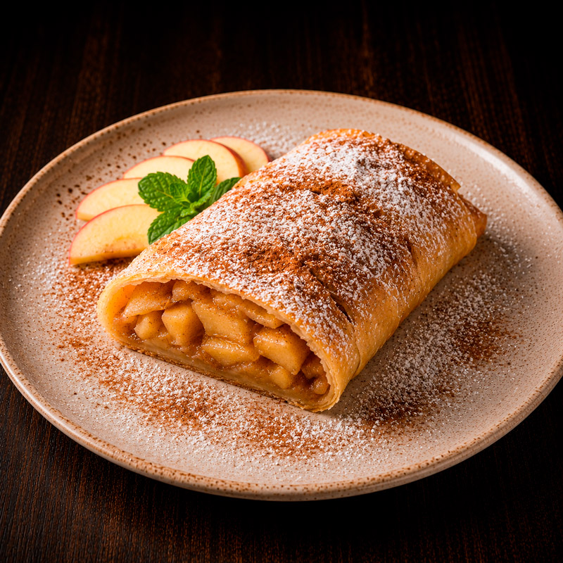 Menu Doble Malta, Strudel de manzana Menu Doble Malta, Strudel de manzana