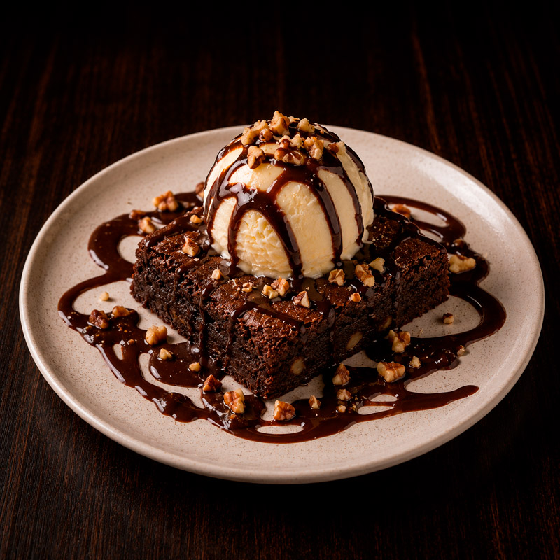Menu Doble Malta, Brownie con helado Menu Doble Malta, Brownie con helado