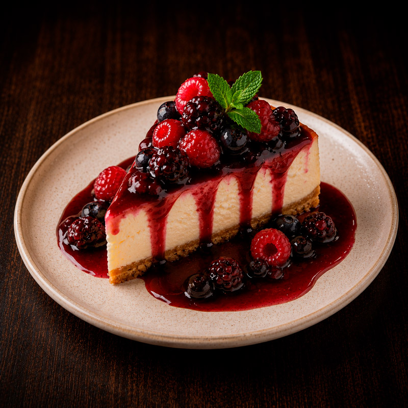 Menu Doble Malta, CheeseCake con Frutos Rojos Menu Doble Malta, CheeseCake con Frutos Rojos